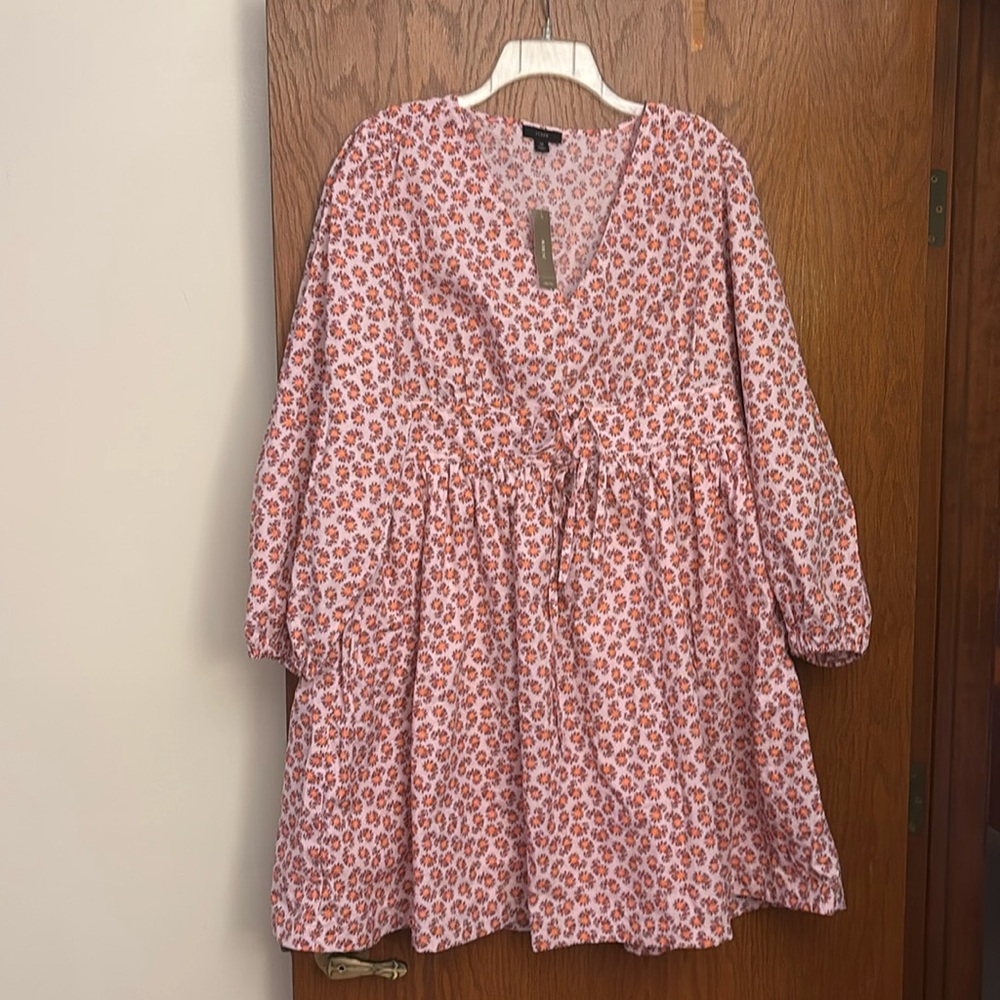 J Crew V-neck Cotton Poplin Mini Dress in Pink Peony Paisley